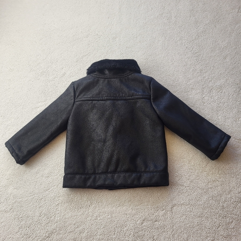 OshKosh Toddler Faux Leather Faux Fur Black Moto Style Jacket Size 18 Months - Picture 2 of 7